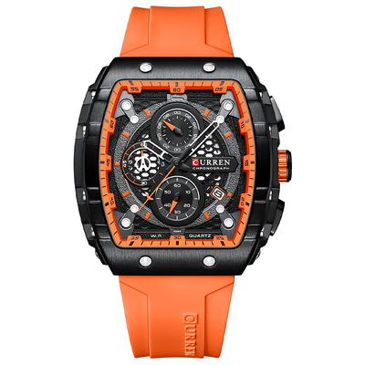 CURREN Men Quartz Watch Creative Outdoor Sports Analog Wristwatch Chronograph Waterproof Luminous Calendar Date Silicone Strap Watch