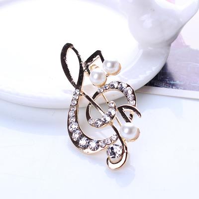 Women's AAA Cubic Zirconia Brooches Music Notes Stylish Brooch Jewelry Gold For Daily Date