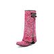 Women's Boots Cowboy Boots Plus Size Fantasy Shoes Party Solid Color Knee High Boots Winter Sequin Chunky Heel Round Toe Fashion Sexy PU Black Pink Blue