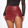 Women's Pencil Bodycon Mini Skirts Split Shiny Metallic Solid Colored Night outSpecial occasion Date Summer PU Faux Leather Sexy Black Wine