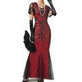 Women's Sequins Mesh Sequin Dress Long Dress Maxi Dress Elegant Floral V Neck Short Sleeve Party Halloween Spring Fall Black Red