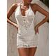 Women's Summer Dress Cover Up Knitted Vacation Swimming Weekend Beach Wear Holiday Long Sleeve Black White Khaki Color S M L Size