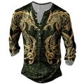 Celtic Mens 3D Shirt For Festival Black Winter Cotton Men'S Henley Tee Fashion Designer Comfortable Graphic Dragon Viking Long Sleeve Blue Dark Green Purple Outdoor Casual