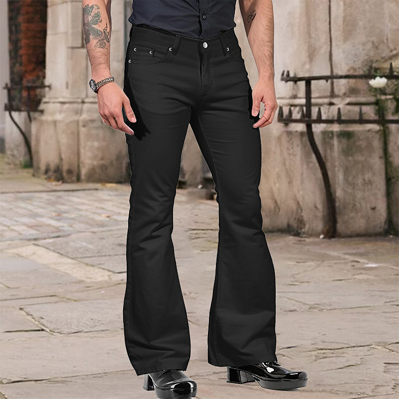Men's Flared Pants Bell Bottom Casual Pants Buttons Lightweight Plain Comfort Breathable Casual Holiday Disco Lights Fashion Classic Style Black White