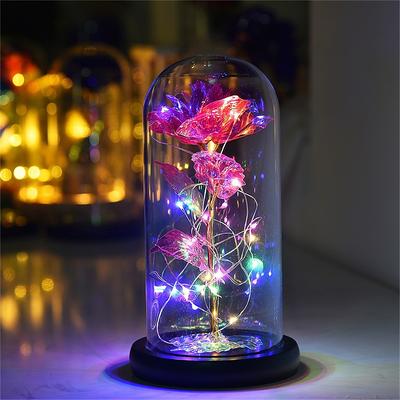 Galaxy Rose Lamps Flowers Rose Eternal Rose in Glass Led Light Up Rose Dome Decor Valentines Day Gifts for Women Girlfriend Wife Mothers Day Wedding