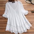 Women's Lace Shirt Shirt Blouse White Eyelet Tops Cotton Pure Color Daily White Pink Green Lace Button 3/4 Length Sleeve Basic Casual V Neck Regular Fit Summer Spring Fall