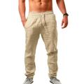 Men's Linen Pants Trousers Summer Pants Beach Pants Drawstring Plain Comfort Breathable Full Length Casual Weekend Yoga Linen / Cotton Blend Streetwear Slim Black White Micro-elastic