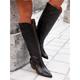 Women's Boots Cowboy Boots Plus Size Heel Boots Outdoor Daily Knee High Boots Winter Block Heel Chunky Heel Round Toe Vintage Casual Minimalism Faux Leather PU Zipper Matte Black Black Brown