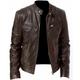 Men's Faux Leather Jacket Biker Jacket Motorcycle Jacket Daily Thermal Warm Rain Waterproof Fall Winter Solid Colored Stand Collar Regular Regular Fit Black White Wine Navy Blue Dark Green Jacket