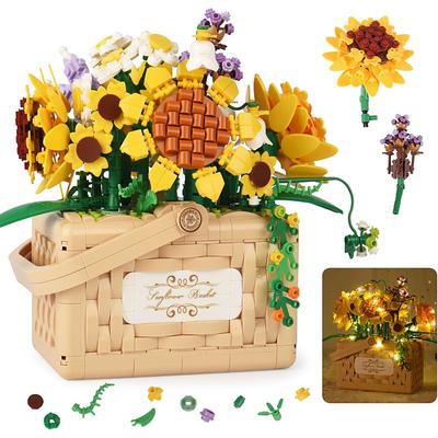 Women's Day Gifts New Building Block Flower Rose Building Block Toy Magic Powder Portable Flower Bouquet Gift Box Series Gifts For Girls Valentine's Day for Girls Mother's Day Gifts for MoM