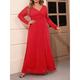 Women's Plus Size Black Dress Prom Dress Party Dress Long Dress Maxi Dress Black Red Long Sleeve Plain Mesh Summer Spring Fall V Neck Elegant Wedding Guest Birthday Evening Party XL XXL 3XL 4XL 5XL