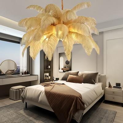 LED Pendant Light Chandelier Gorgeous Extra Large White Ostrich Feather Bouquet Pendant Light Romantic Mounted Lighting Fixture for Restaurant Bedroom