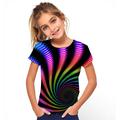 Kids Girls' T shirt Tee Short Sleeve 3D Printed Graphic Optical Illusion Color Block Geometric Crewneck Deep Blue Navy Rose black Children Tops Summer Basic Fashion Streetwear 3-12 Years