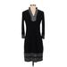 White House Black Market Casual Dress - Sweater Dress: Black Fair Isle Dresses - Women's Size X-Small
