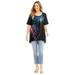 Plus Size Women's Slub Knit Sparkling Sequin Tee by Catherines in Black Multi Palm Tree (Size 1X)