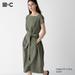 Women's Cotton Belted Short-Sleeve Dress | Olive | Small | UNIQLO US