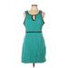 Nicole by Nicole Miller Casual Dress - Mini Keyhole Sleeveless: Teal Print Dresses - Women's Size Large