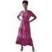 Plus Size Women's Short Sleeve Tiered Maxi Dress by ellos in Periwinkle Raspberry Floral (Size 14/16)