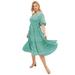 Plus Size Women's Tiered Midi Dress With Surplice Neckline by ellos in Royal Green Ditsy Floral (Size 22)