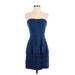 BCBGMAXAZRIA Cocktail Dress - Party Strapless Sleeveless: Blue Solid Dresses - Women's Size 4