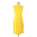 Sharagano Casual Dress - Sheath Mock Sleeveless: Yellow Print Dresses - Women's Size 4