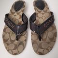 Coach Shoes | Coach Skyler Chestnut Khaki Jacquard Web Thong Sandals Shoes Size 7.5 B A8290 | Color: Brown/Tan | Size: 7.5