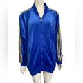 Adidas Tops | Adidas Originals Blue Gold Accent Velour Zip Up Loose Fit Track Jacket L Nwt | Color: Blue/Gold | Size: L