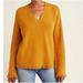 Anthropologie Sweaters | Anthropologie Joy Fringed Vneck Wool Blend Sweater Mustard Maize Yellow Sz Small | Color: Yellow | Size: S