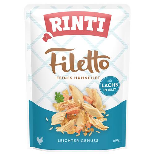 24x 100g RINTI Filetto Pouch in Jelly Huhn mit Lachs Hundefutter nass