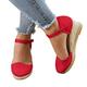 Summer Sandals for Women Uk Platform Wedge Sandals Ladies Espadrille Wedges Knotted Strappy Mid Heel Ankle Strap Fashion Versatile Braided Buckle Closed Toe Wedge Sandals Pool And Rose Shoes (Red, 6)