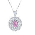 Mesnt Necklaces For Women Trendy, 925 Silver Pink Oval Cubic Zirconia Flower Pendant Necklace