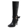 PanaLuxe Silver Knee Boots Women Pointed Toe Stiletto Boots Sparkly Boots High Heels Fancy Dress Boots Zipper Black 7.5