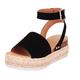 Sandals for Women Dressy Summer Wedge Sandals Casual Open Toe Rubber Sandals Buckle Ankle Women's Wedge Studded Sole Strap Women's Sandals Womens Walking Sandals Size 9 Shoes for Women (Black, 4)