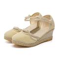 Sandals for Women Dressy Summer Wedge Sandals Closed Toe Buckle Sandals Platform Wedge Sandals Ladies Espadrille Wedges Fashion Versatile Braided Buckle Breathable Wedge Beach Water Neon (Beige, 7)