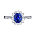 Men Rings Silver, Flower Ring Men 18K White Gold 1 0.67CT VVS Blue Oval Lab Sapphire with H White Natural Diamond Halo Size O 1/2 Valentines Day