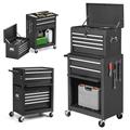 GiantexUK 2-in-1 Tool Chest on Wheels, Rolling Lockable Metal Tool Cabinet Storage Box with Detachable Top Cabinet, 6 Drawers & Hooks, Heavy-duty Toolbox Trolley for Garage Workshop (Black)