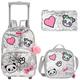 Egchescebo School Kids Rolling Backpack with Wheels Trolley Wheeled Backpacks for Girls Travel Bags 3PCS Panda Girls Backpack with Lunch Box Kids Rolling Suitcase Silver