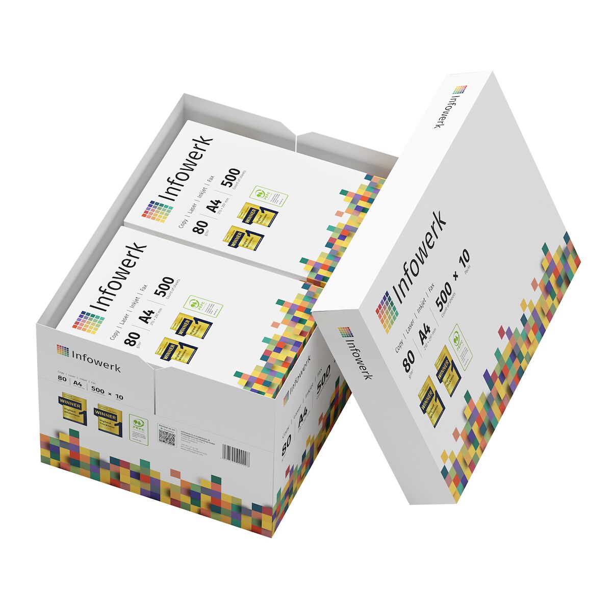 Infowerk Druckerpapier Kopierpapier 5000 Blatt (10x500) DIN A4 80 g Premium Hochweiß CIE 160 Testsieger PEFC zertifiziert Image