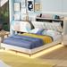 Full Size Upholstery Platform Bed with Storage Headboard and 2 USB Charging,LED Light Design