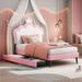 Twin Size Upholstered Princess Bed With Crown Headboard and 2 Drawers,Twin Size Platform Bed with Headboard and Footboard