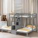 Twin over Twin & Twin Kids Bunk Bed with Built-in Staircase, Pine Wood Loft Bed Frame with Storage Drawer for Bedroom, Grey
