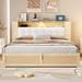 Queen Size Tufted Upholstered Platform Bed with Storage Headboard and Storage Bed with Night Lights and USB Charger