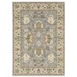 10' X 13' Grey Ivory Orange Teal Green Charcoal Blue And Red Oriental Power Loom Stain Resistant Area Rug With Fringe - 3'6"