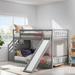 Twin over Twin Kids Bunk Bed with Convertible Slide, Pine Wood Children Bed Frame with Stairway for Bedroom, Grey