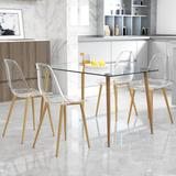 Table and chair set. 1 table and 4 chairs. Glass dining table with 0.31 "tempered glass tabletop and wood color metal legs.