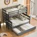 Wood Twin over Full Bunk Bed with Twin Size Trundle and Solid Wood Slats