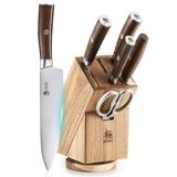 Kitchen Knife Set with Block, Japanese 440C Stainless Steel 7pc Knife Block Set, Daimyo Series Knife Block with Knives