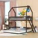 Twin Over Twin-Twin House Bunk Bed with Extending Trundle for 3 Kids/Adults, Convertible Solid Wood Triple Bunkbed w/Guardrail