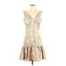 Badgley Mischka Casual Dress - DropWaist V-Neck Sleeveless: Gold Dresses - Women's Size 4