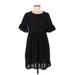 Dee Elly Casual Dress - A-Line Crew Neck Short sleeves: Black Print Dresses - New - Women's Size Medium